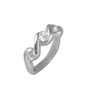 925 Silver Wave Drop CZ Diamond Ring